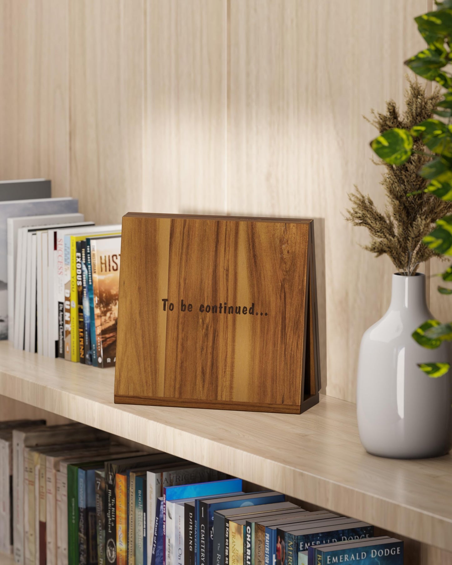 NAGAWOOD Triangle Book Holder, Wooden Book Stand for Reading Rest, Acacia Foldable Book Nook Reading Valet, Triangle Book Stand with Cup, Pen, Glasses and Phone Holder for Bedroom, Nightstand