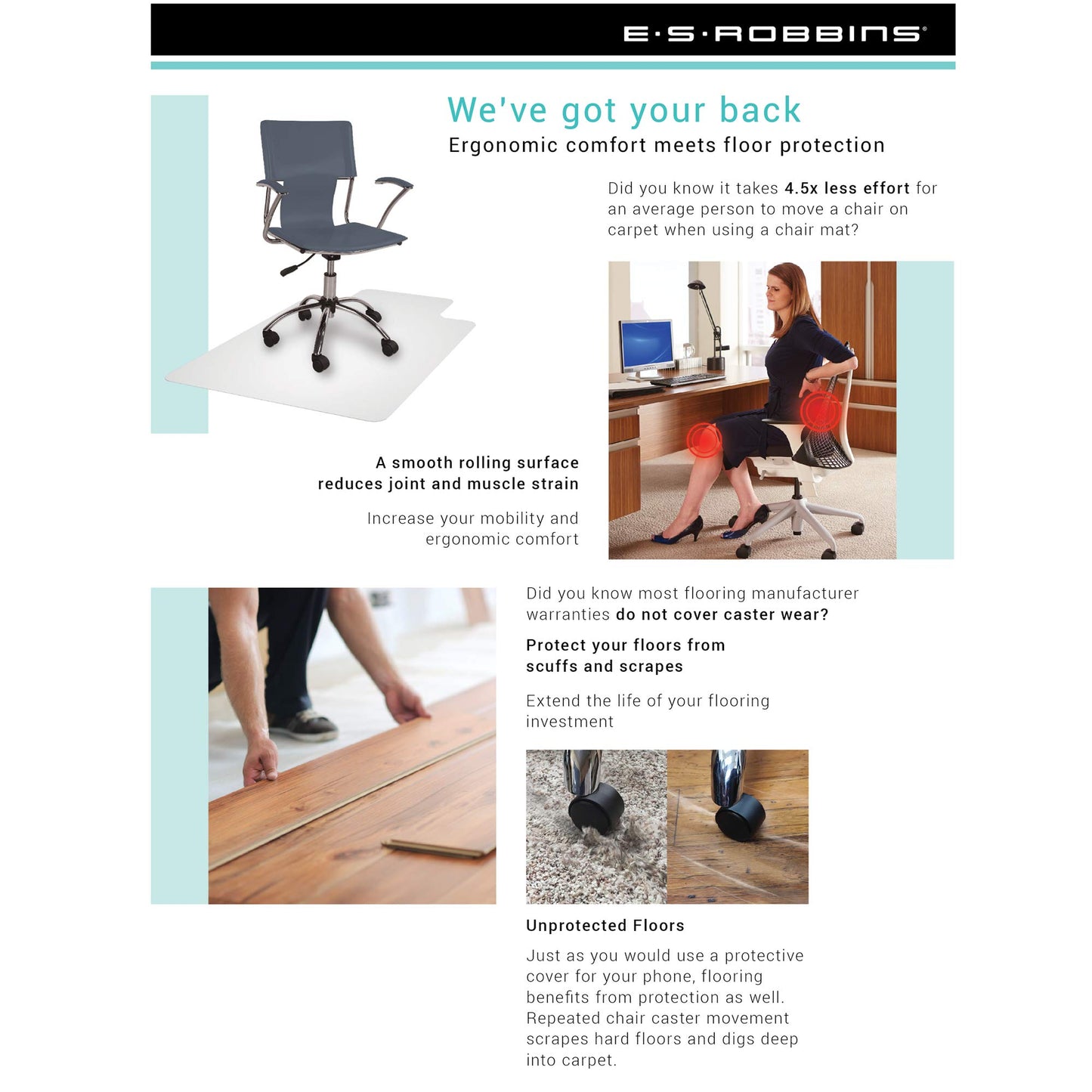 ES Robbins Everlife Extra High Pile Chair Mat, 45"x53", Clear