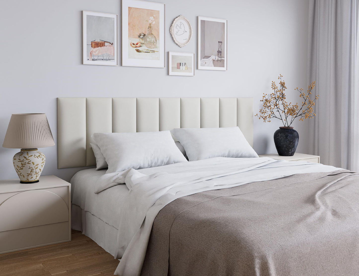 Gorkett Peel and Stick Upholstered Wall Mounted Headboard King Size, 12 Panels 3D Soundproof Leather Headboard,Wall Mounted Headboards,Reusable and Removable Wall Panels, 10"x24" White