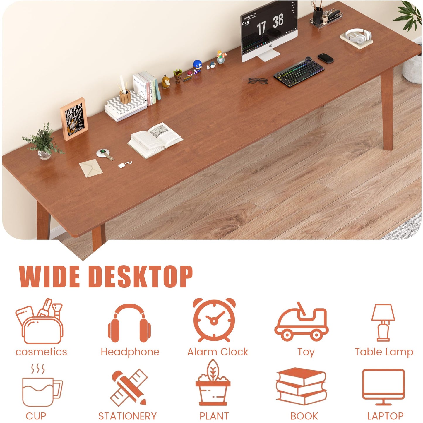 ENPKLUTE Solid Wood Desk with Large Desktop - 70.9" Mid Century Modern Executive Desks, Farmhouse Home Office Computer Desks for Two People, Writing Study Table | 2 Person Desk for Any Room-Walnut