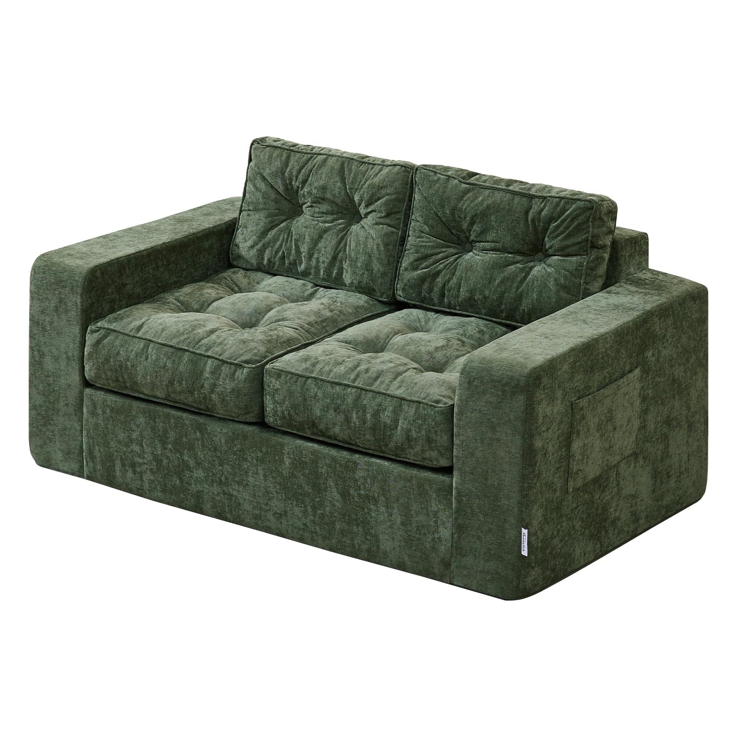 Hobestluk Sofa Couch Loveseat Sofa with Chenille Fabric 2-Seater Sofa for Small Spaces Comfortable Foam Floor Sofa 2 in 1 Boneless Couch for Living Room Bedroom Apartment or Office (Green, Loveseat)