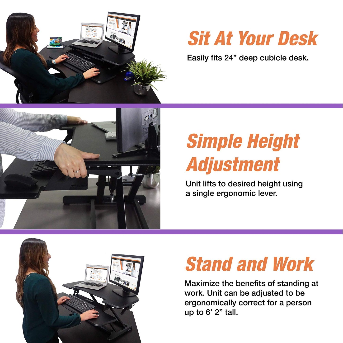 Square D Victor Technology DCX650 Adjustable Corner Standing Desk,36" W, Black