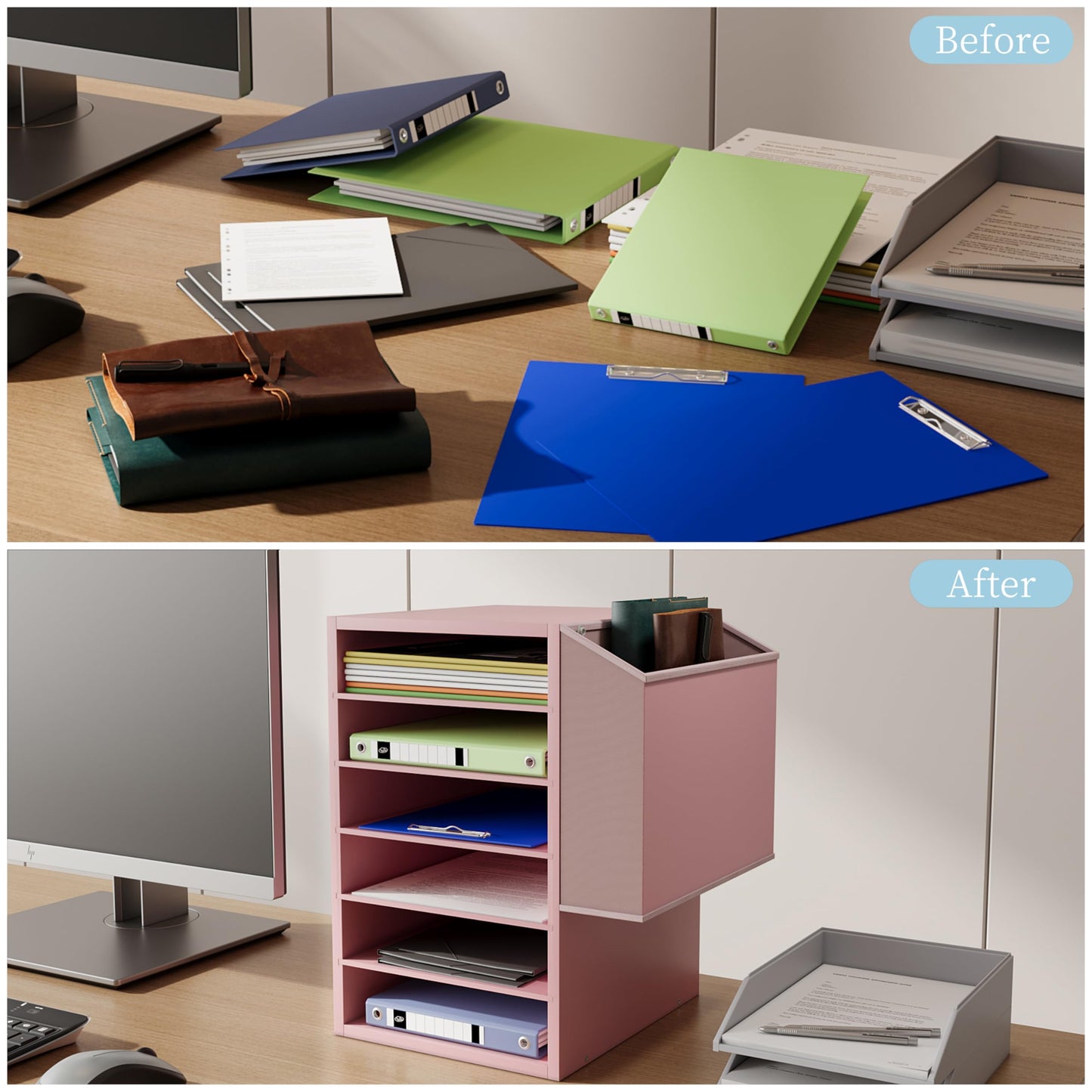 Unionly 6 Tier Adjustable Countertop Mail Sorter, Mailboxes With Name Slots, Literature Organization Paper Storage Slot, Office Desk File Organizer, Wooden Desktop Mailbox for Classroom(Pink, 6 Slots)