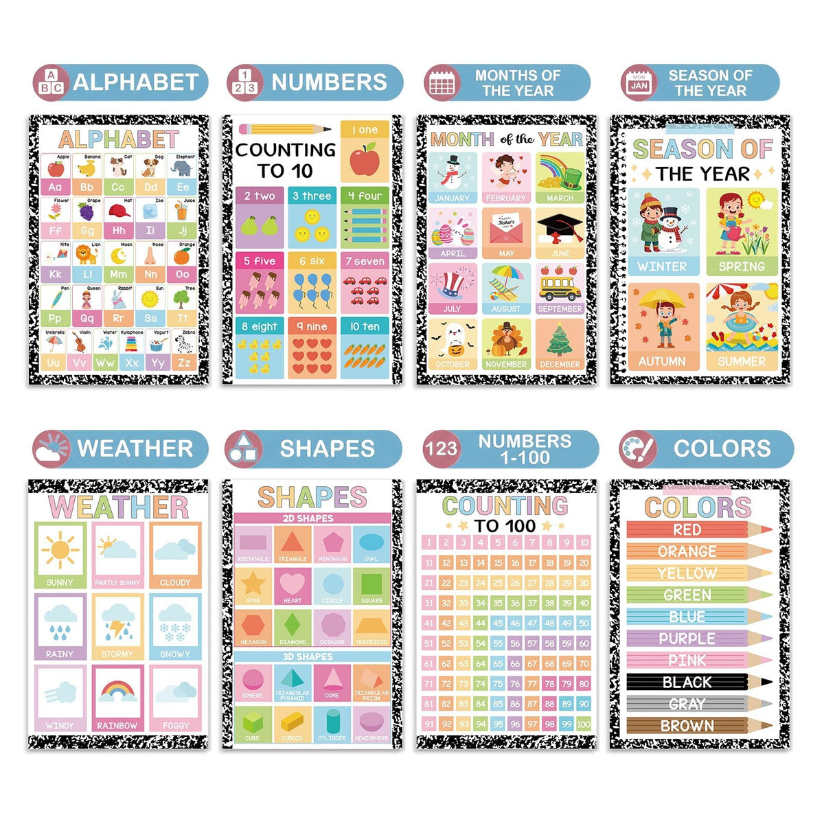 16 Pcs 16”x24” Large Educational Posters for Classroom Decor-Educational Poster for Toddlers 1-3 Learning Poster for Boys Girls Ages 3-5,Kindergarten Preschool Classroom Teacher Must Haves Composition