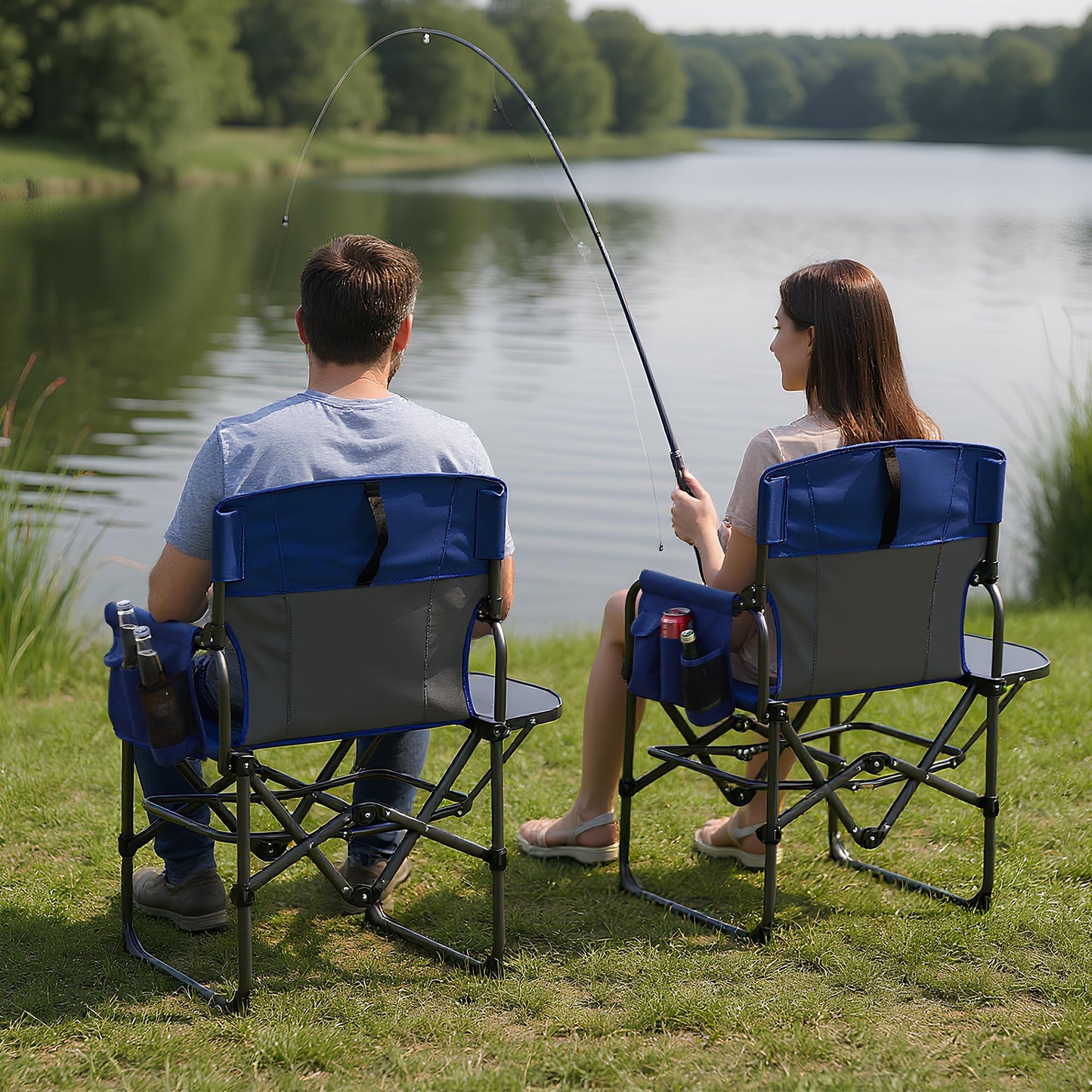 Oversized Camping Directors Chair, Portable Folding Lawn Chairs for Adults Heavy Duty with Side Table, Outdoor Foldable Camp Chair with Pocket for Beach, Fishing, Picnic, Outdoor Foldable Camp Chair