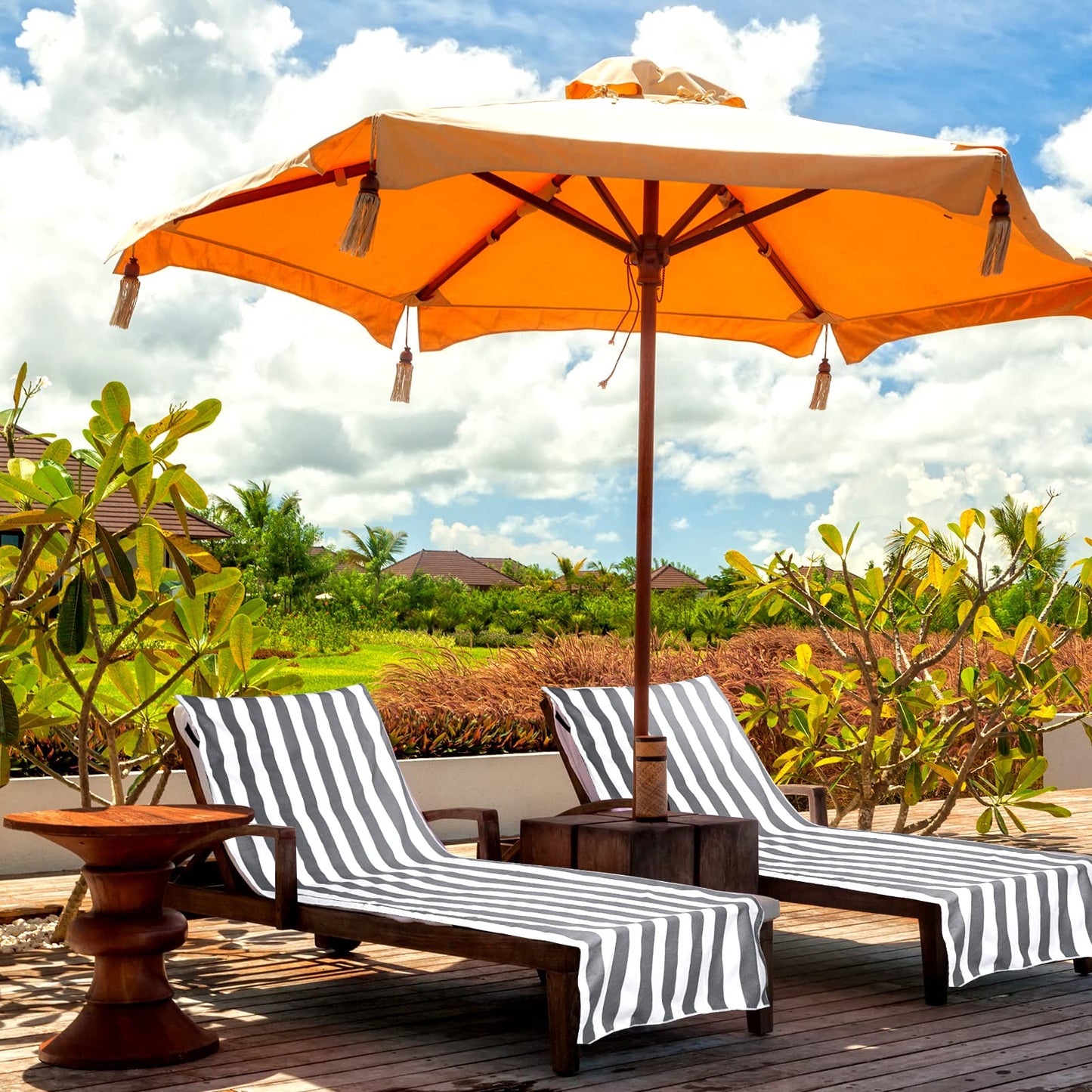Fumete 2 Pack Summer Lounge Chair Cover 30 x 85 Inch Pool Chaise Lounge Towel Microfiber Spa Beach Chair Towel Portable Striped Outdoor Patio Furniture Cover for Sunbathing Picnic(Gray)