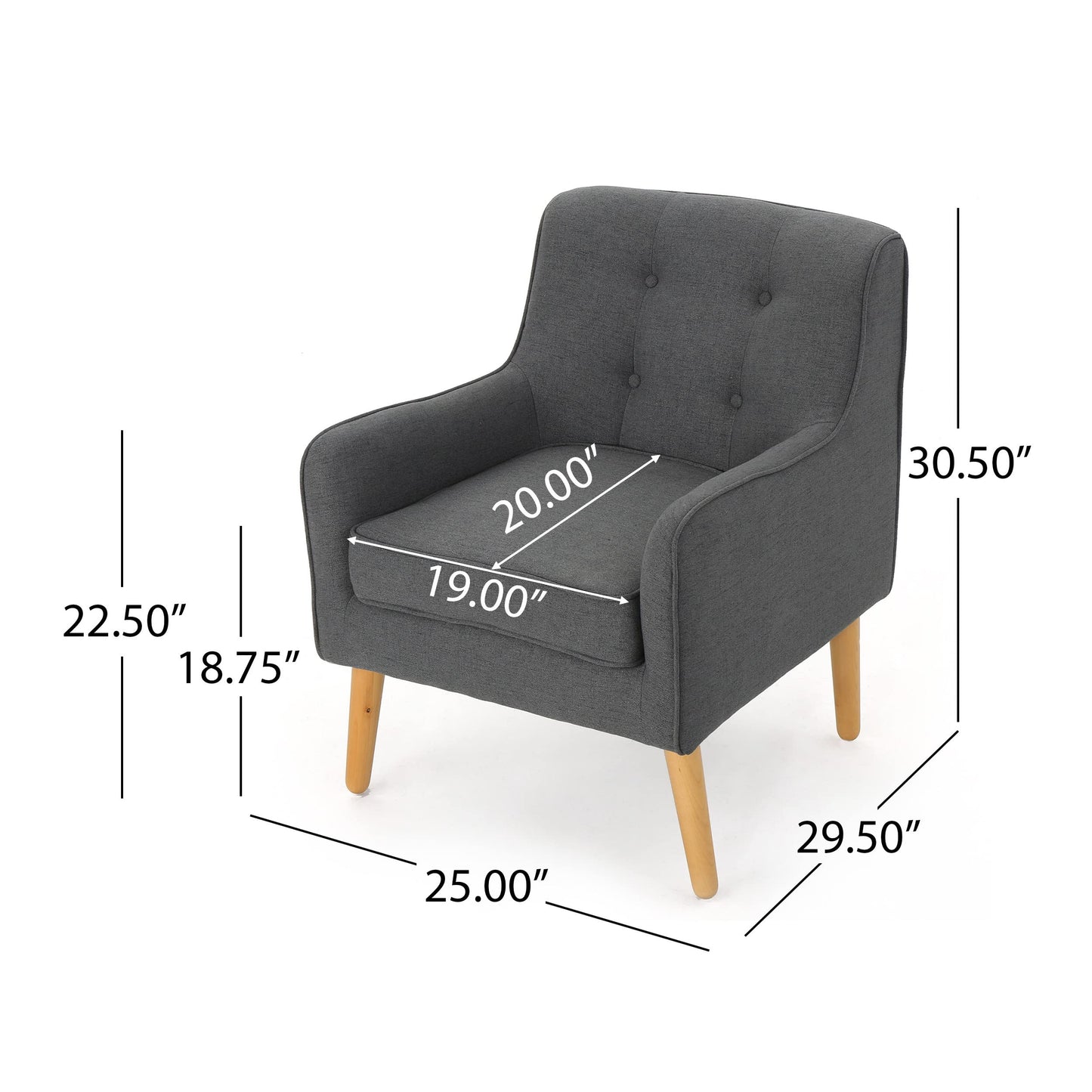 Christopher Knight Home Mariah Mid-Century Modern Loveseat (Grey) and Felicity Mid-Century Fabric Arm Chair (Charcoal)