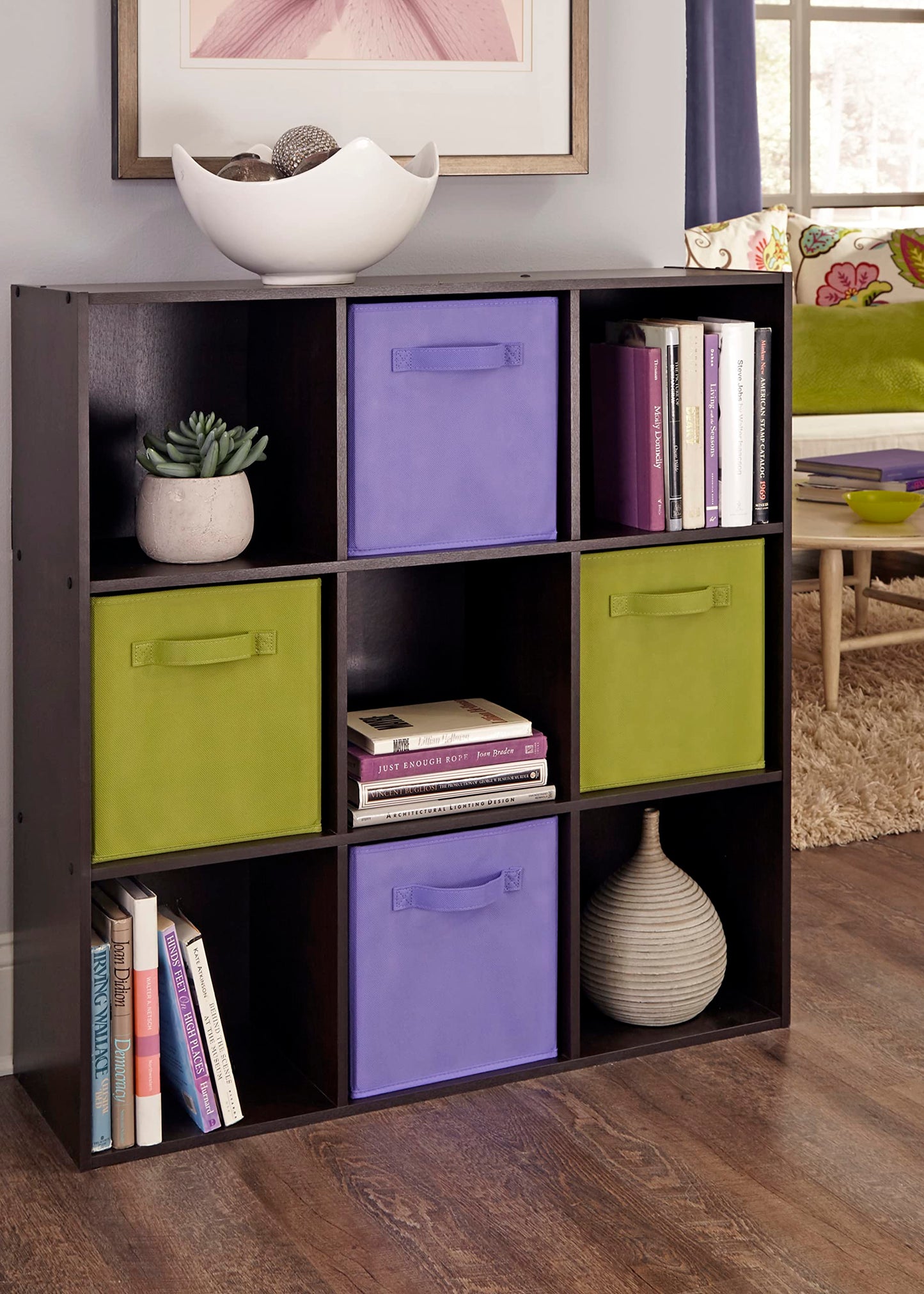 ClosetMaid Cubeicals 9 Cube Storage Shelf Organizer Bookshelf, Stackable, Square Shape, Easy Assembly, Wood, Chocolate Finish