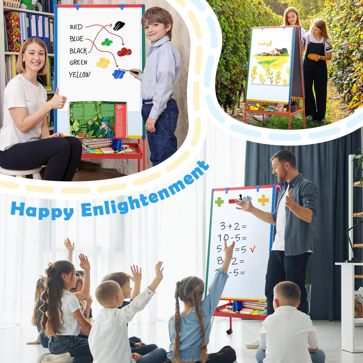 Mobile Dry Erase Board with Stand - 64.4" H Double Sided Portable Rolling Whiteboard Kids Easel for Classroom,Height Adjustable Magnetic White Board on Wheels for Home,School,36x24 inches