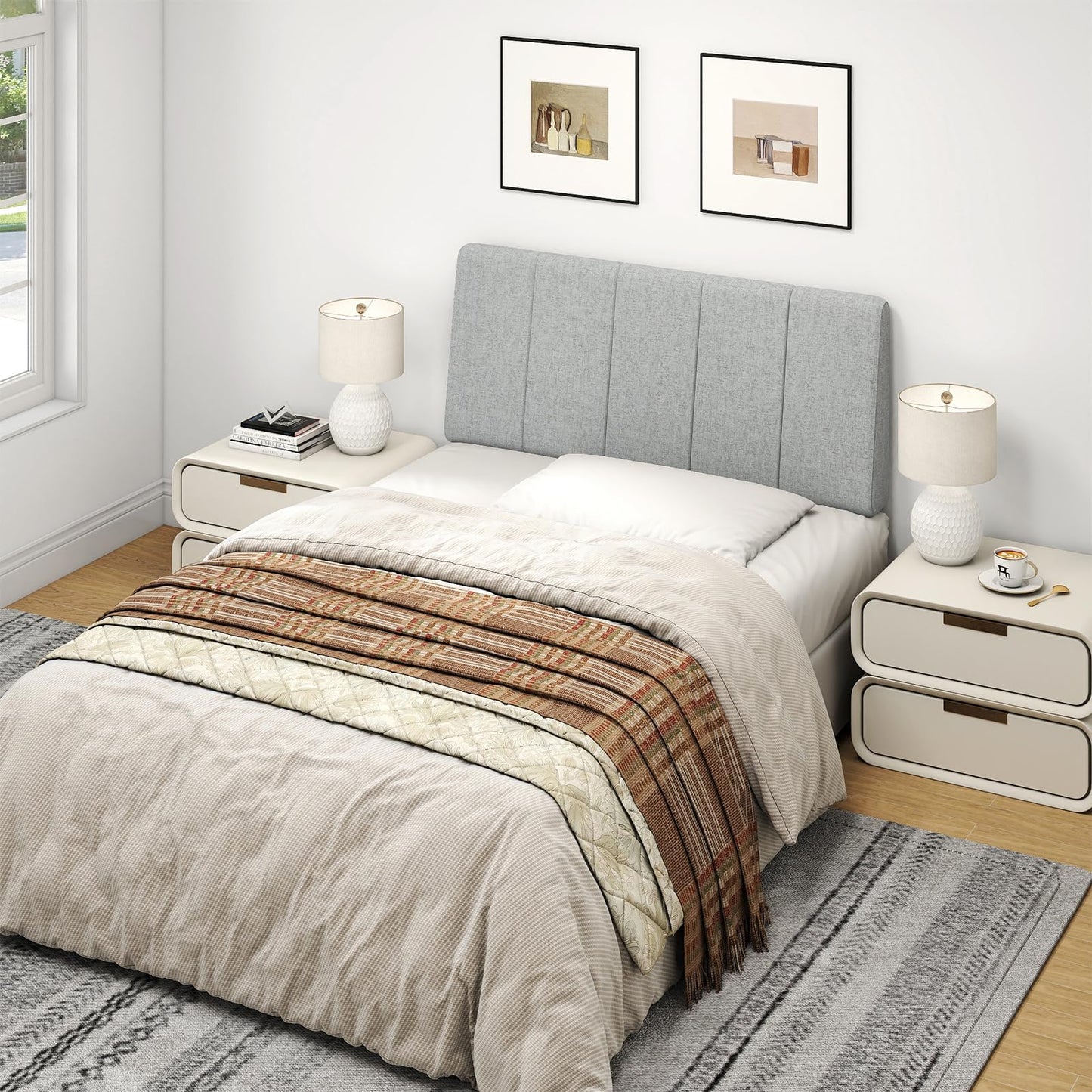 Liiwepo Twin Size Headboard Only-No Assembly, Upholstered Headboard Twin Size Linen Fabric Modern Style Headboards Extra-Thick, Light Gray