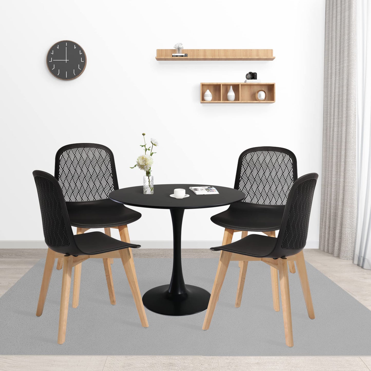 KM Legend Armless Modern Chairs with Wood Legs for Living, Bedroom, Kitchen,Dining,Lounge Waiting Room, Restaurants, Cafes, Set of 4…