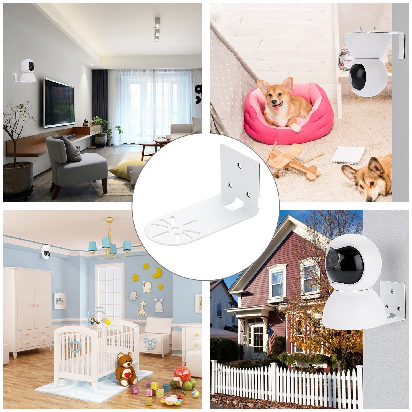 Sumnacon 2PCS Wall Mount Camera Shelf- Metal Small Wall Shelf with Adhesive,Universal Small Floating Shelf for Security Cameras, Speakers,White