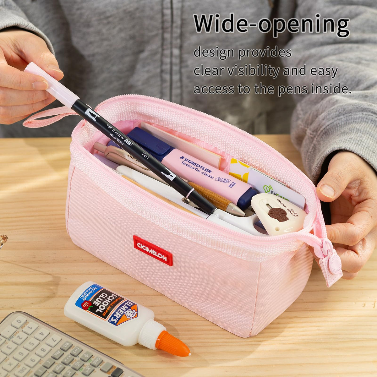 CICIMELON Pencil Case Large Capacity Pen Pouch Multifunctional Pencil Bag for School Students Teen Girls Office Women Adult (Light Pink)