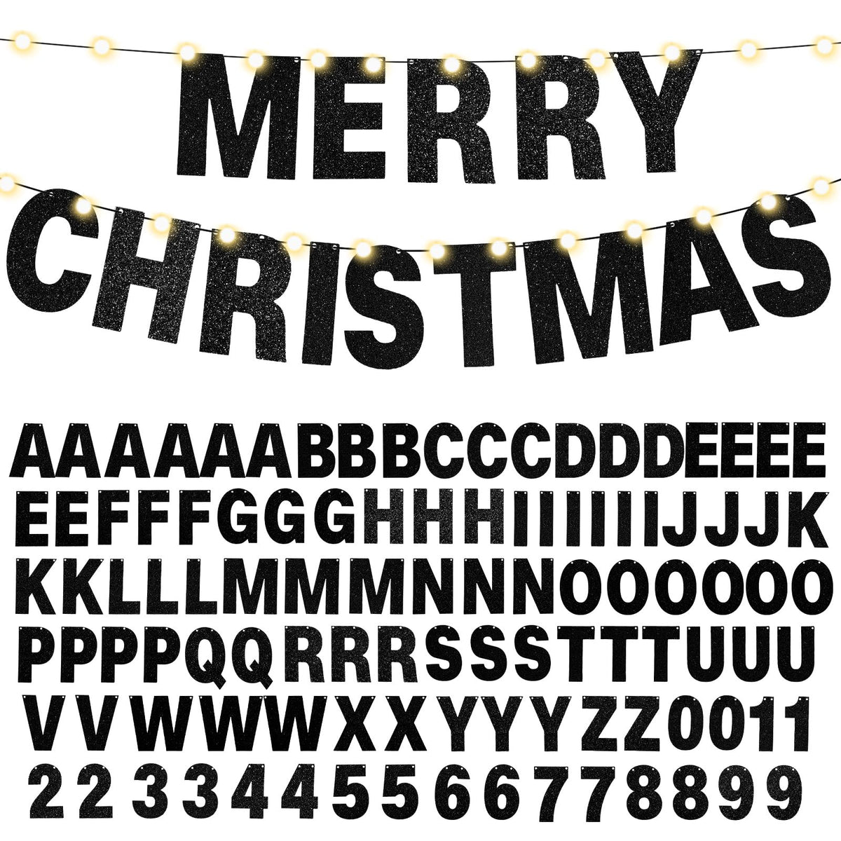 TaoBary 112 Pcs DIY Letter Kit Glitter Customizable Banner Letters Include 107 Letters and Numbers 3 Rope and 2 Needles for Birthday Halloween Christmas Wedding Valentine Party Decor(Black)