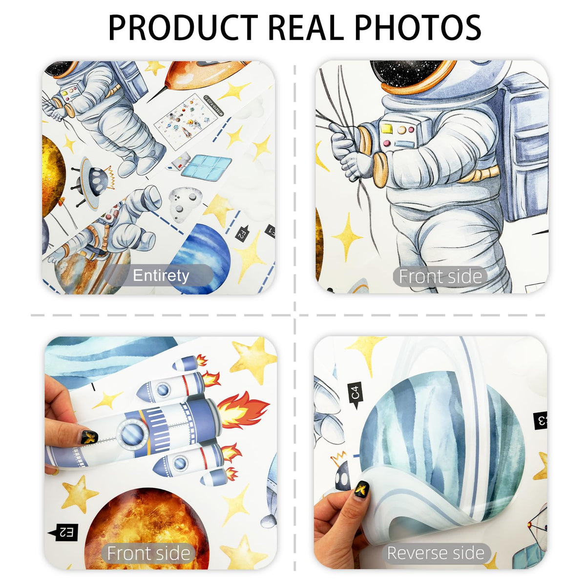 Space Astronaut and Planet Wall Stickers 3 Sheets Watercolor Galaxy with Rocket Decals Self-Adhesive Peel and Stick for Kids Room Nursery