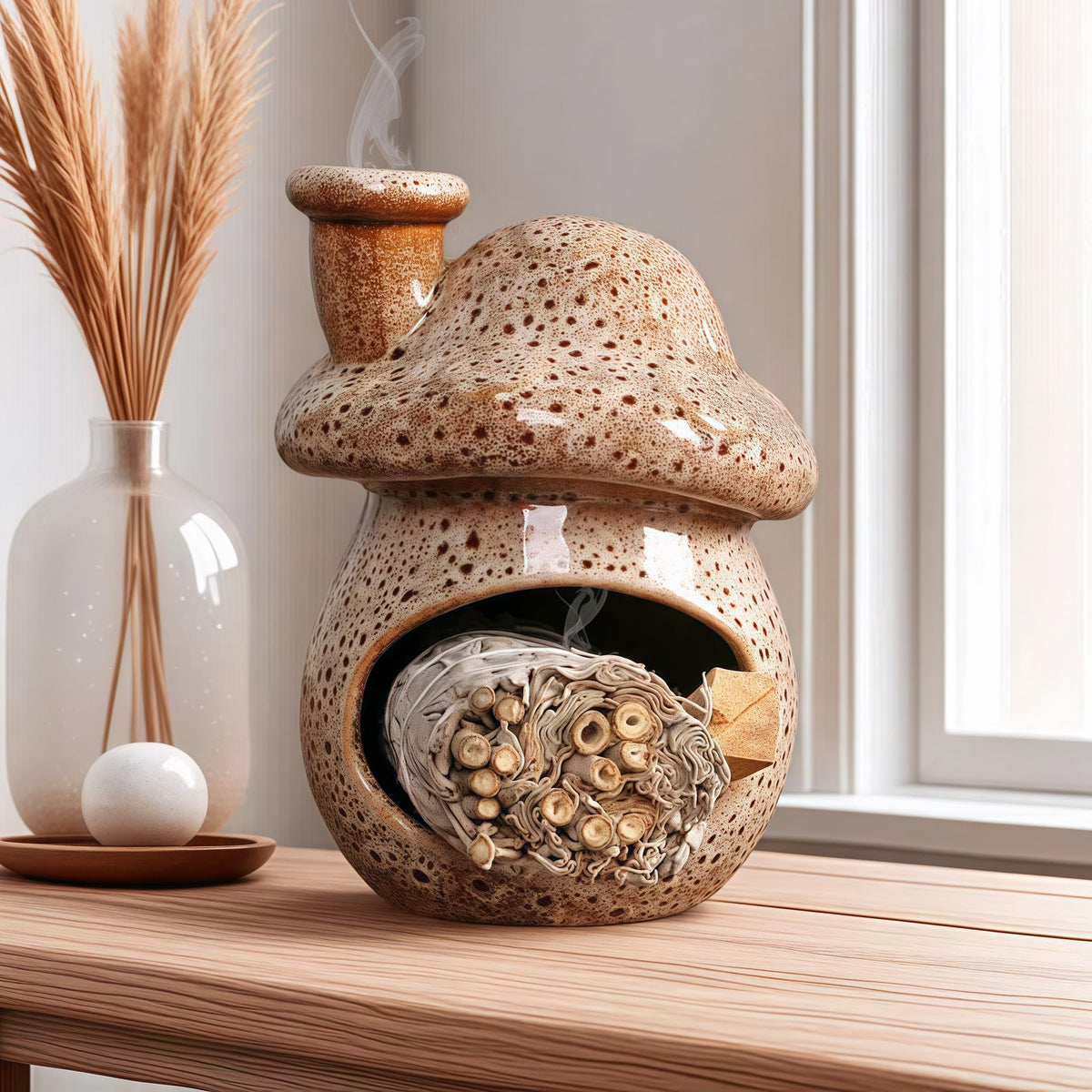 Zynzthos Mushroom Incense Holder, Ceramic Palo Santo Holder – Suitable for Burning Sage & Palo Santo - Mini Chimenea-Style Burner, an Incense Burner for Spiritual Meditation, Yoga or Home Decoration