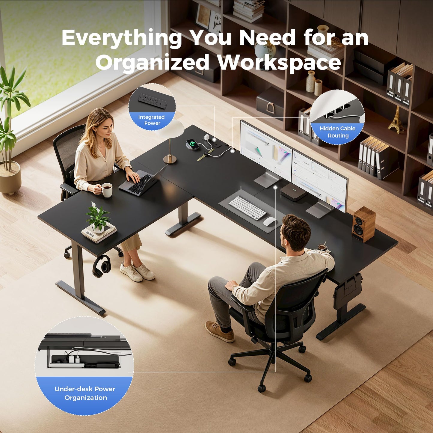 Agilestic Electric L Shaped Standing Desk 63 x 55 Inch with Power Outlet, Height Adjustable Corner Stand up Desk with Cable Management,Sit Stand Home Office Workstation with Splice Board, Black