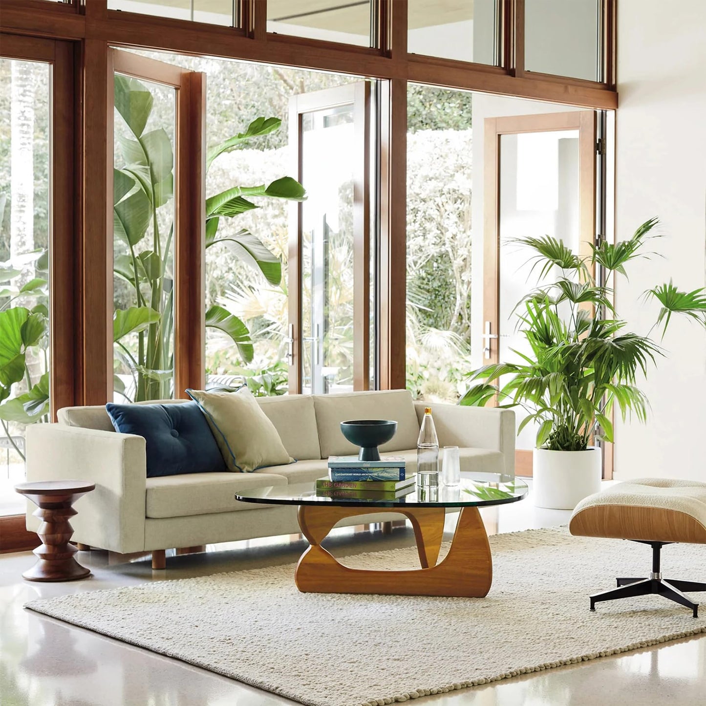 Glass Coffee Table, 44.9"×32.3"×15.8" Mid Century Modern Center Table with Triangle Tempered Glass Top, for Living Room Office Apartment