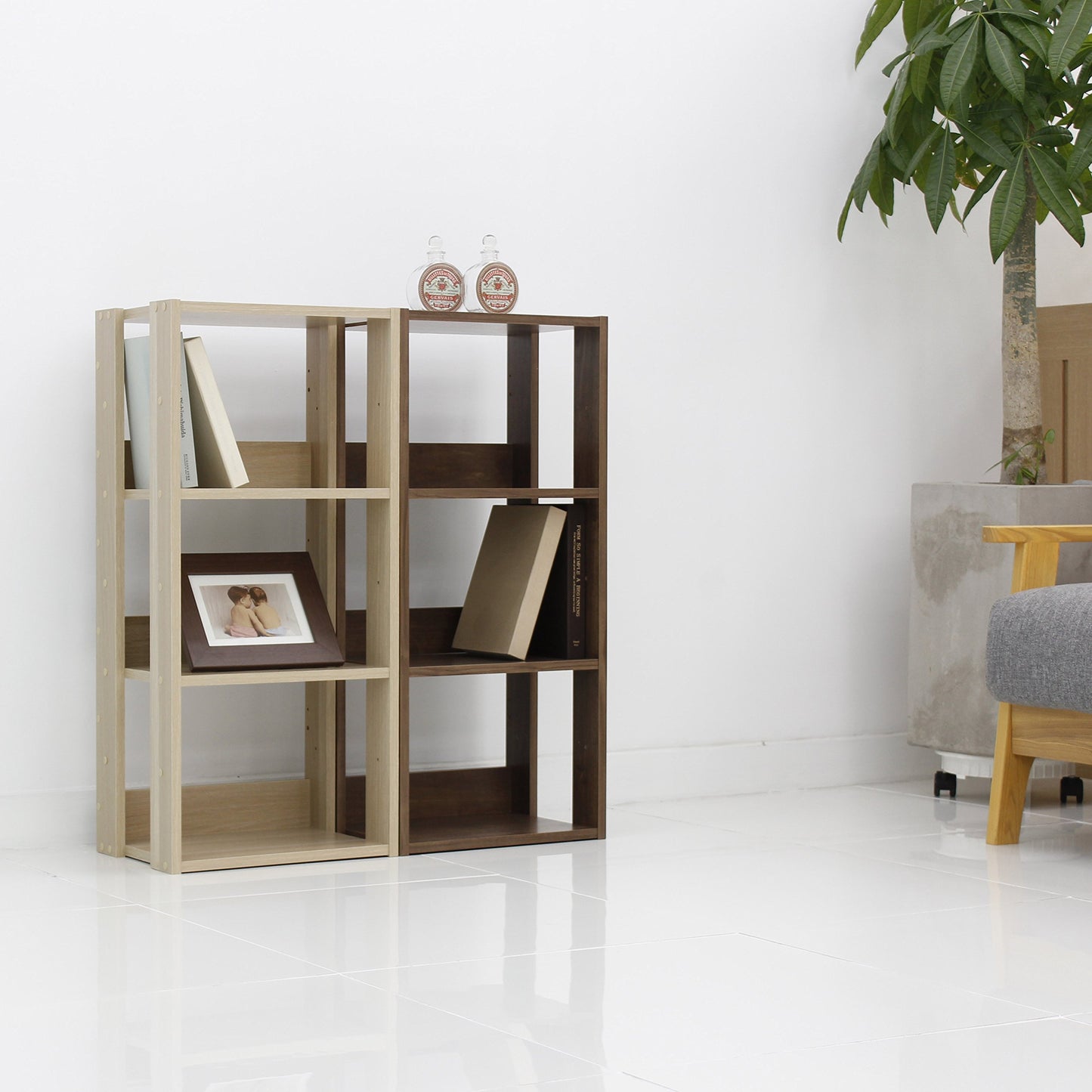 IRIS USA 3-Tier 16" Medium Open Wooden Bookshelf with Adjustable Shelves, Easy Assembly Bookcase Farmhouse Shelf for Small Spaces Bedroom Office Living Room Indoor, Brown