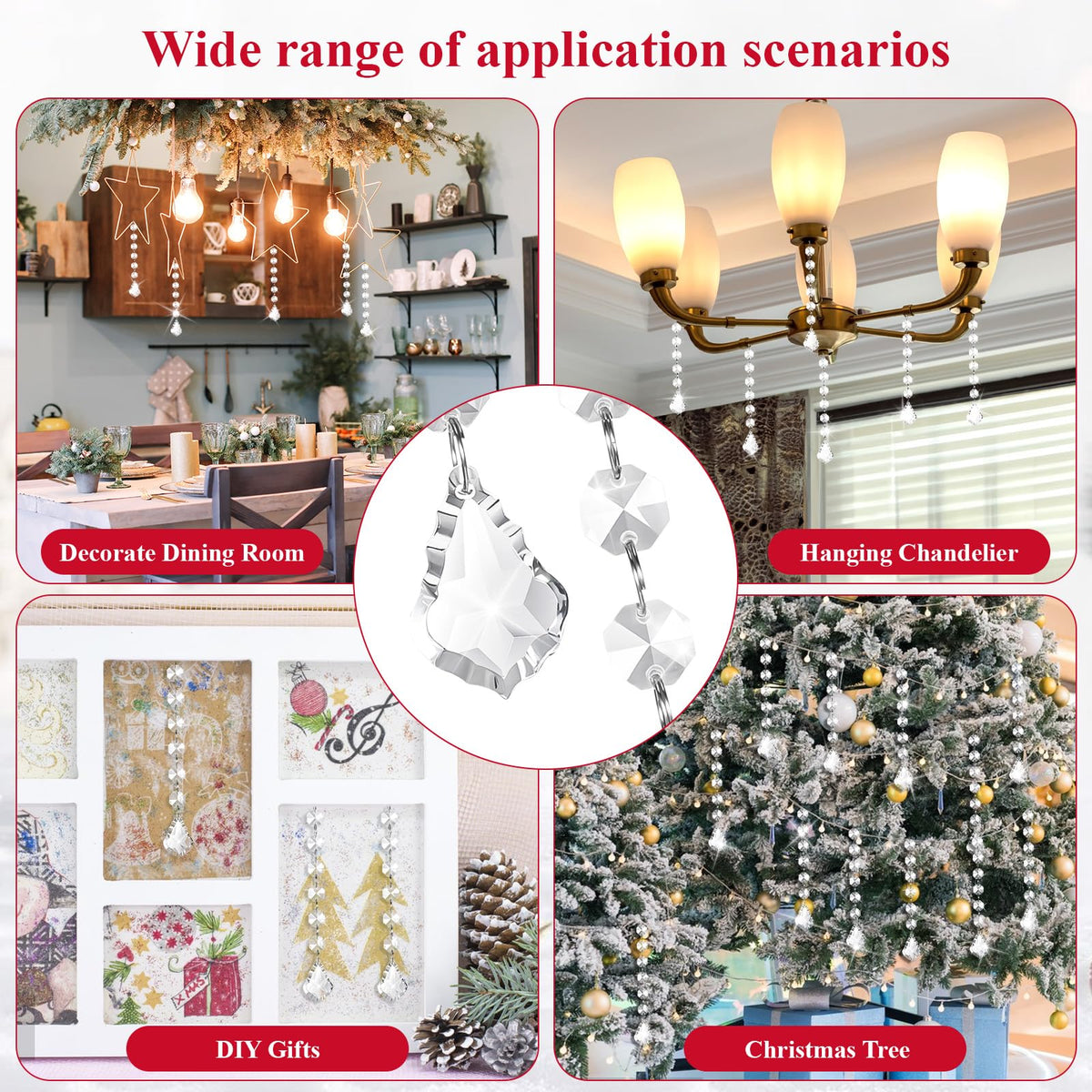 SHENLIU 100 Pcs Clear Acrylic Crystal Ornament Hanging Glass Crystals Beads Clear Acrylic Prisms Pendant Ornaments for Centerpieces, Chandelier, Celebration, Wedding, Christmas, Window Home Decoration