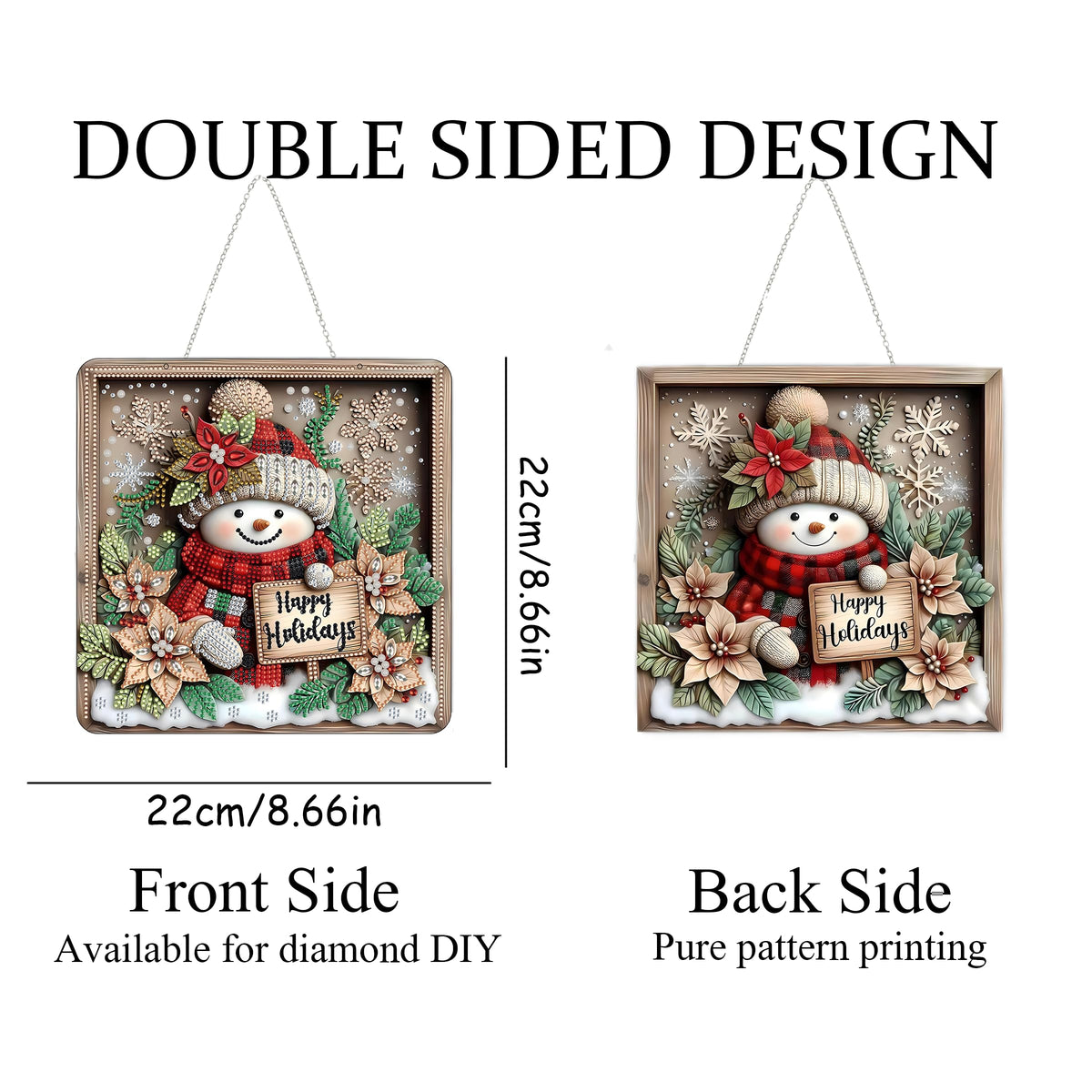 DIY Acrylic Diamond Art Painting Wreath Kits Special Shaped Rhinestone 5D Diamond Art Window Pendants Home Garden Wall Hanging Kits Hanging Ornament,Double Sided(Christmas Snowman-1)