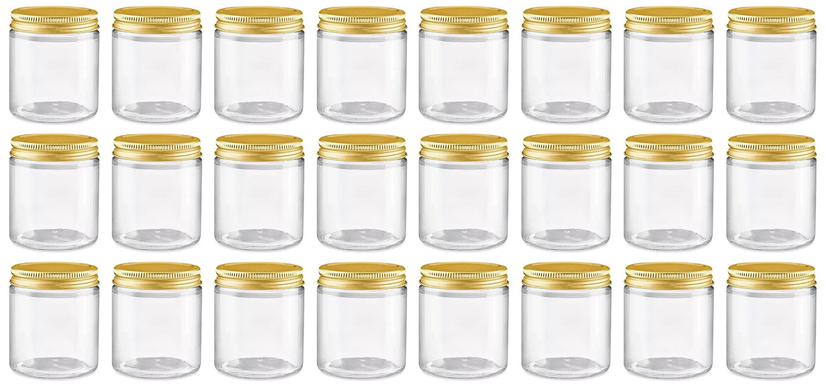 North Mountain Supply 4 Ounce Clear Glass Straight Sided Mason Canning Jars - with 58mm Gold Metal Lids - Case of 24