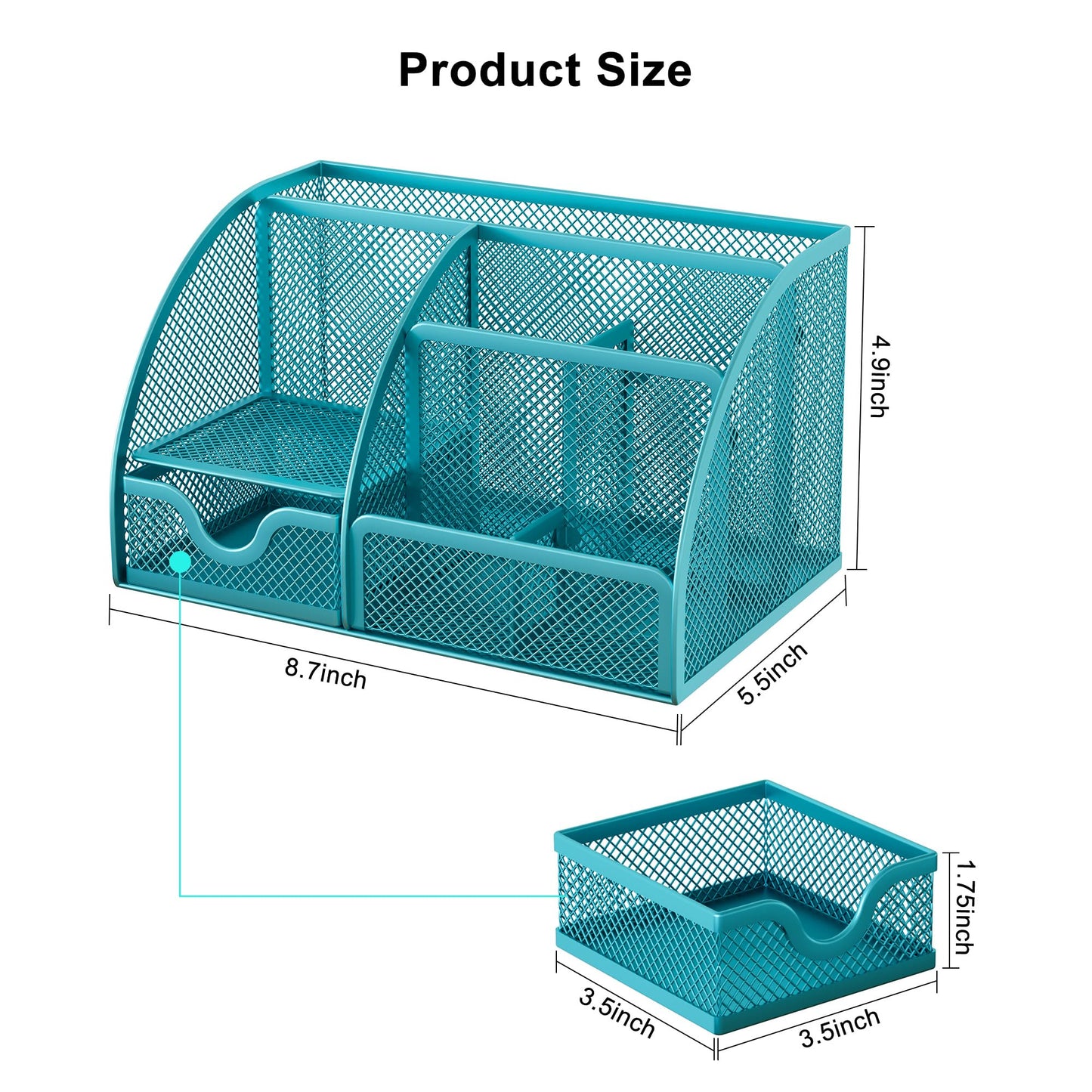 EasyPAG Mesh Desk Organizer with Drawer Multi-functional Pen Holder Stationery Organizer for Office School Supplies 6 Compartments Dorm Organizers and Storage for Desk, Blue