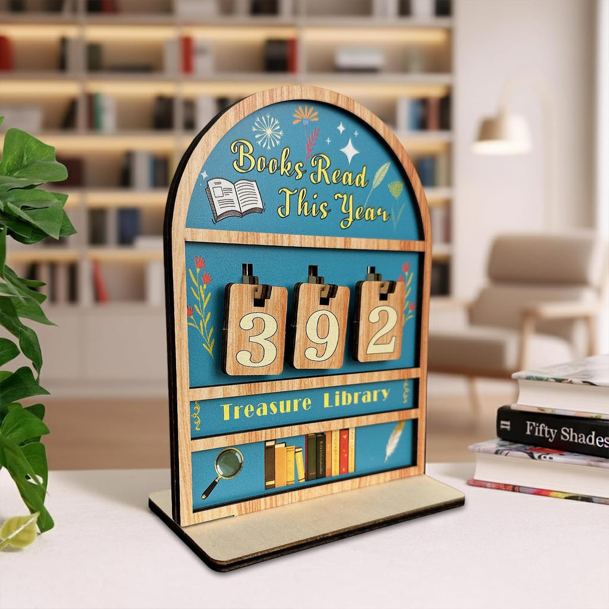 Reading Tracker Counter Sign, Wooden Books Read This Year Display, Book Lover Gift for Librarian, Reader, Teacher, Women, Wall and Table Decor for Home Library, Teachers, Book Lovers(light blue)