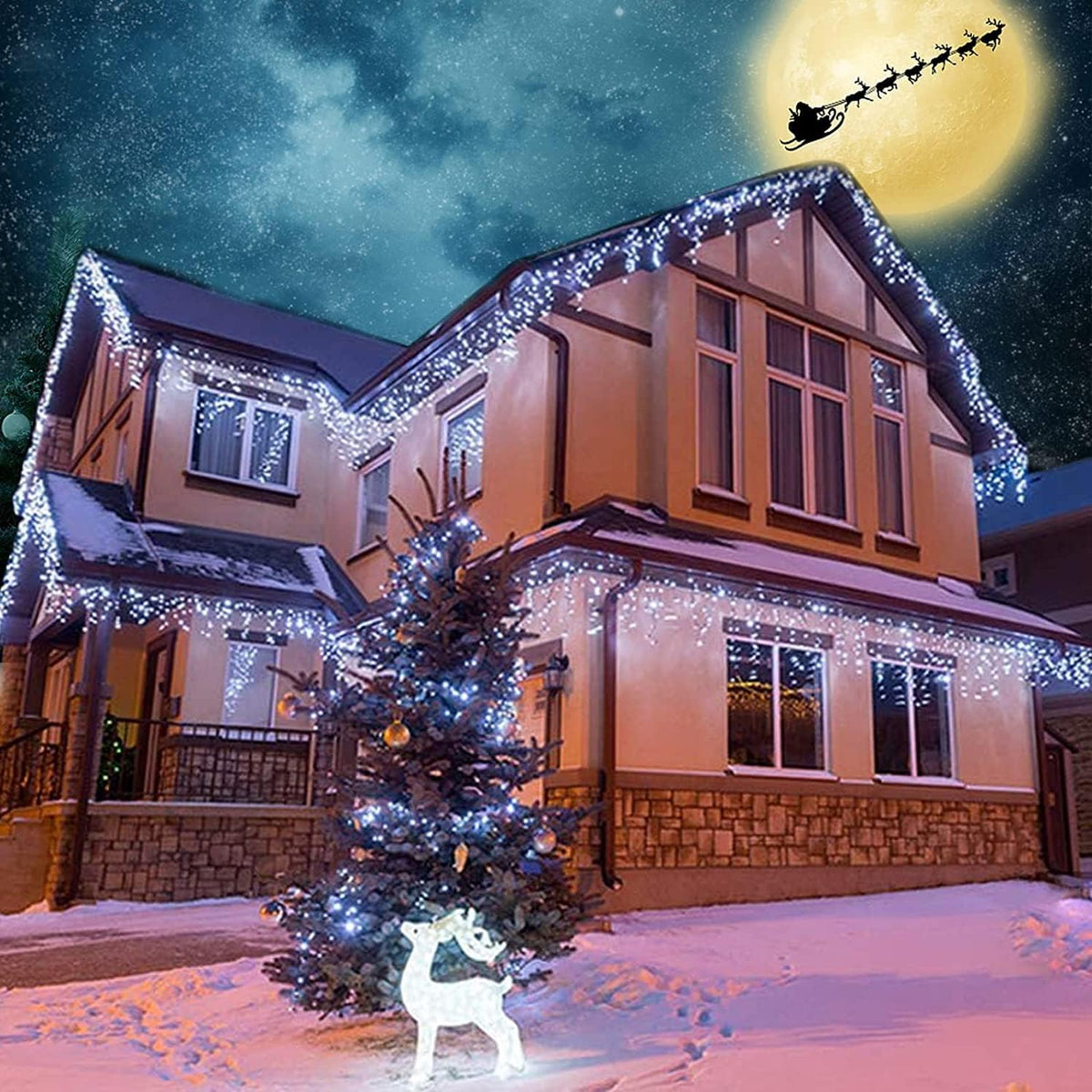 Joomer Christmas Icicle Lights - 33FT Plug in String Lights Waterproof, 8 Modes Timer Connectable Outdoor String Light for Christmas Party, Eaves, Roofs, Xmas Decorations (White)