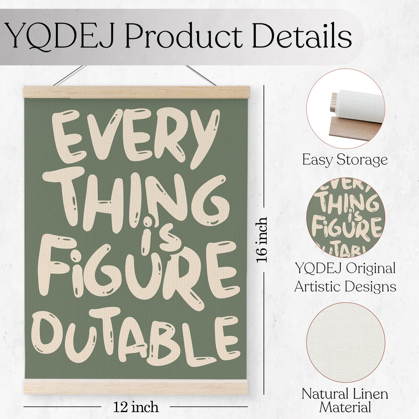 YQDEJ Everything is Figureoutable Inspirational Wall Art Poster Hanger Frame, Positive Affirmations Wall Decor, Motivational Wall Art for Home Office Classroom, 12x16 Inch