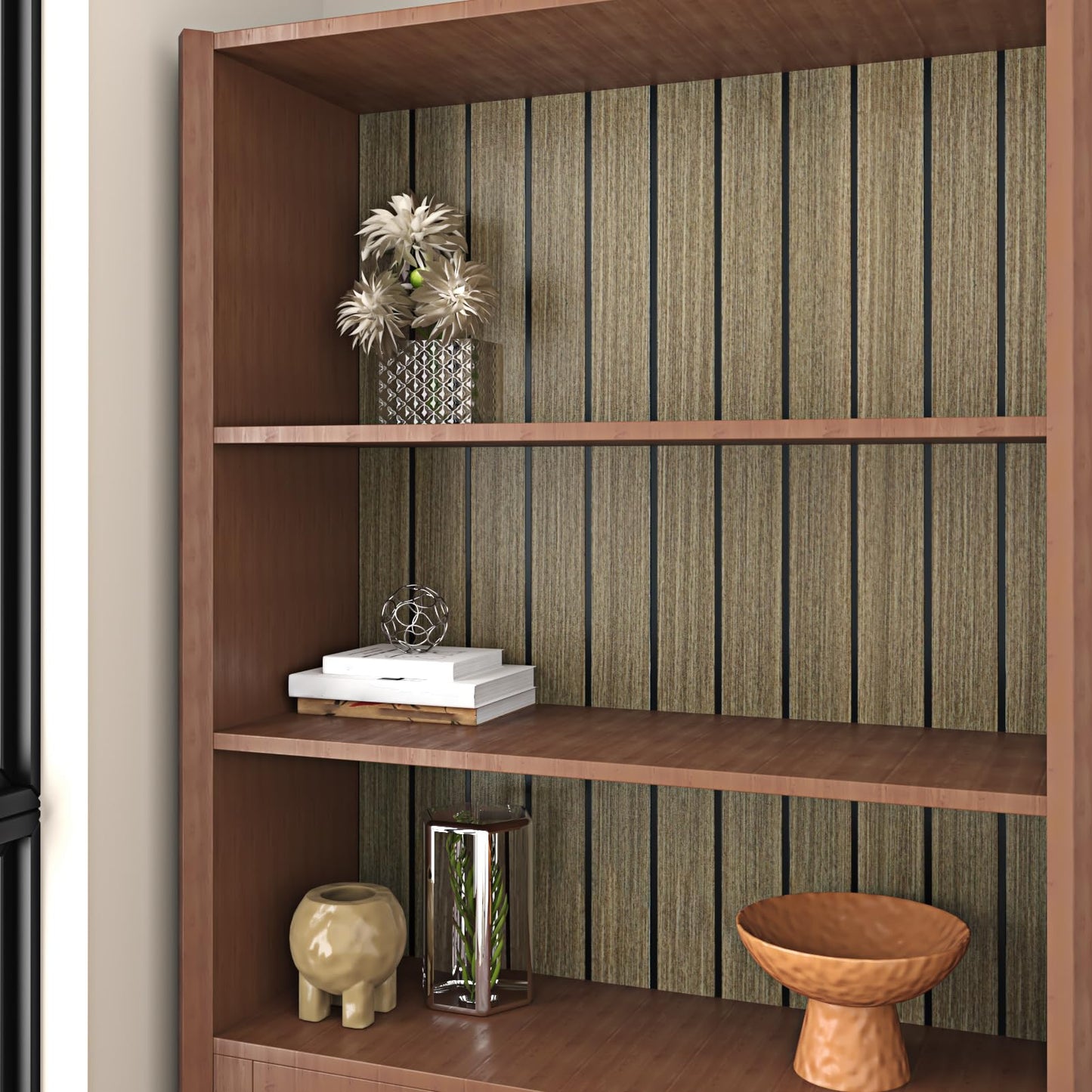 STICKEEP PVC Wood Slat Wall Panel 197"x23.6" Brown Acoustic Wall Panels Peel and Stick Self Adhesive 3D Wooden Slat Wallpaper Soundproof Foam Paneling for Bedroom Living Room Studio Ceilings