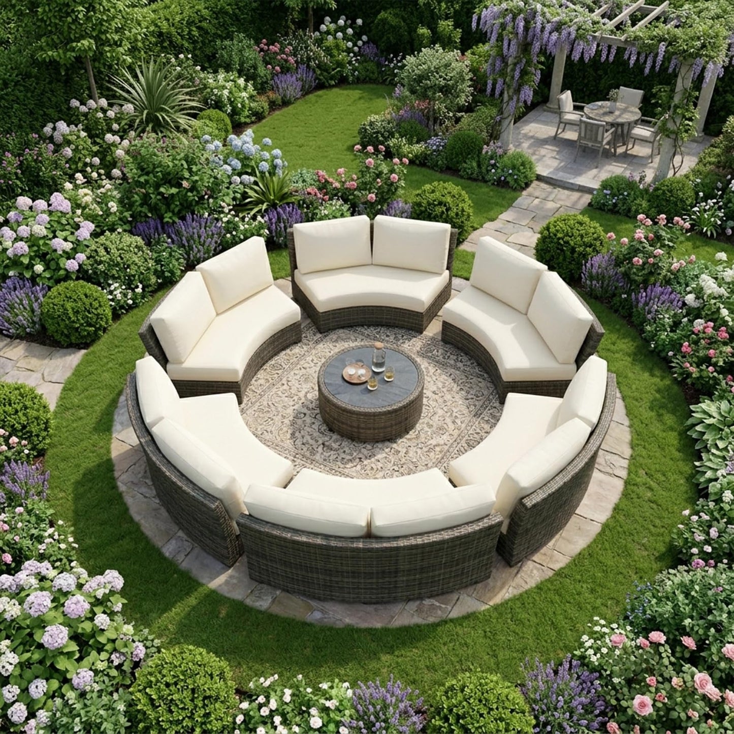 SWFEMWS Outdoor Curved Sofa Cushion Covers, 4-Piece Replacement Slipcovers for Half-Moon Wicker Sectional, UV-Protected Water Repellent Patio Furniture Covers (Cover Only) (White, A-Size)