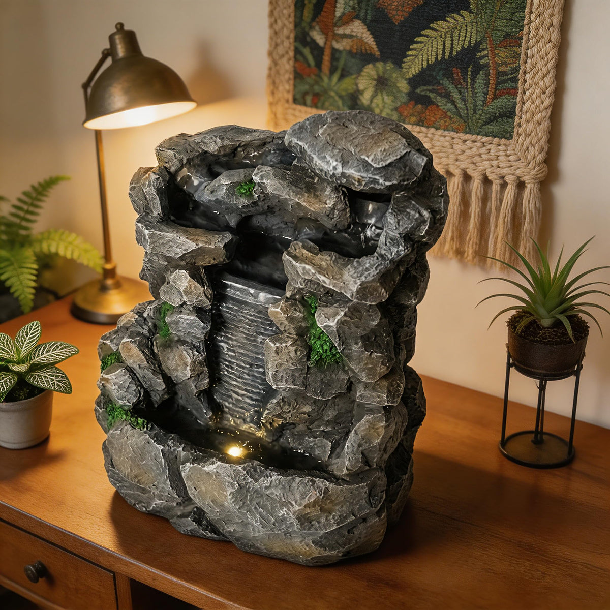 WZAPPKEW Waterfall Fountain Indoor Water Fall Theme Tabletop Zen Fountain for Home Decor Desk Fountain for Relaxation Meditation(Waterfall)