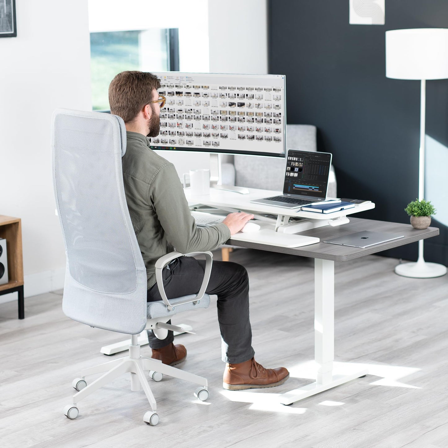 VIVO 48 inch Desk Converter, K Series, Height Adjustable Sit to Stand Riser, Dual Monitor and Laptop Workstation with Wide Keyboard Tray, White, DESK-V048KW