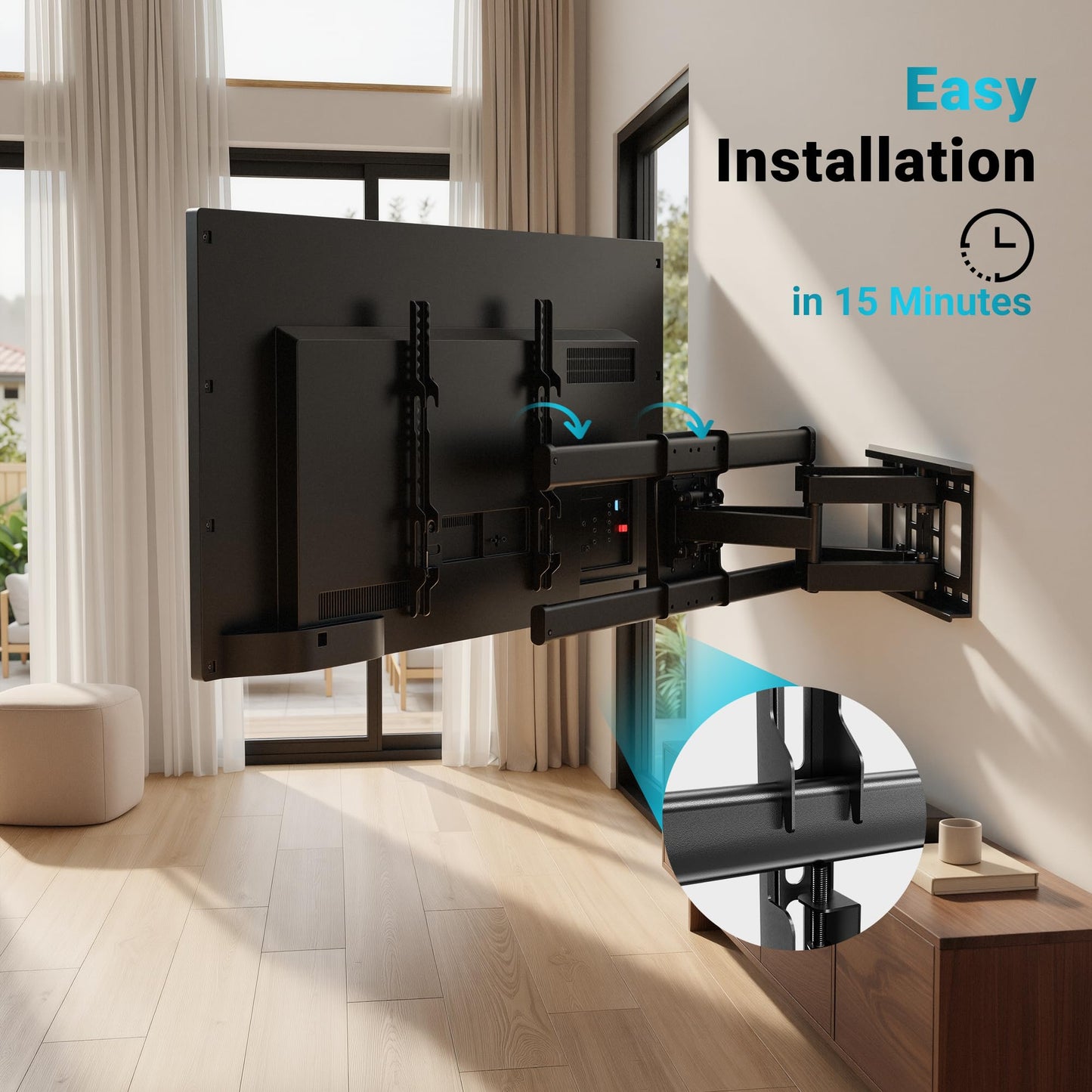 BONTEC Full Motion TV Wall Mount for 37-85 Inch TVs, Hold up to 132lbs, Heavy Duty Swivel Tilt TV Mount, Articulating Dual Arm Wall Mount TV Bracket, Max VESA 600x400mm, Fits 16" Wood Studs