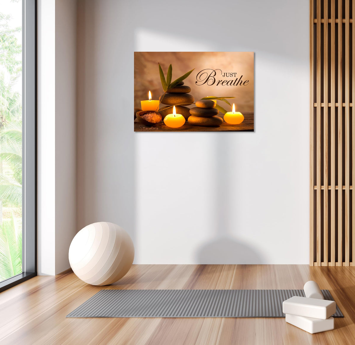 YIOZHAOFH Zen Wall Decor Just Breathe Motivational Bathroom Wall Art Yoga Room Poster for Women Spa Picture Painting Spiritual Artwork Framed for Living Room Ready to Hang (12L x 16W)