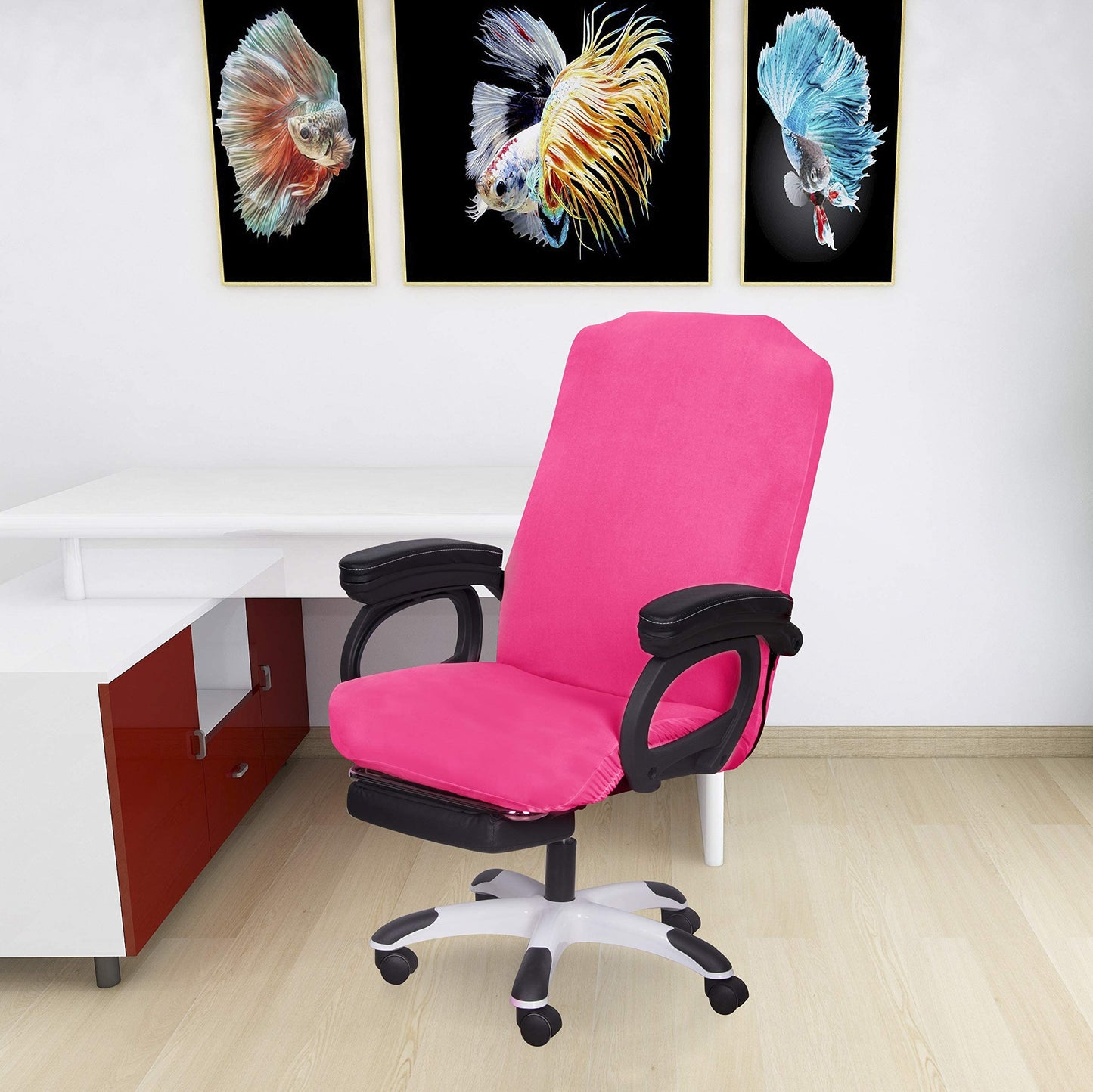 SARAFLORA Office Chair Cover- Medium, Dark Pink- Removable Computer Chair Cover for Office Chair with Zipper for Universal Rotating Chair Desk Chair Cover Chair Seat Washable Protector for Pet