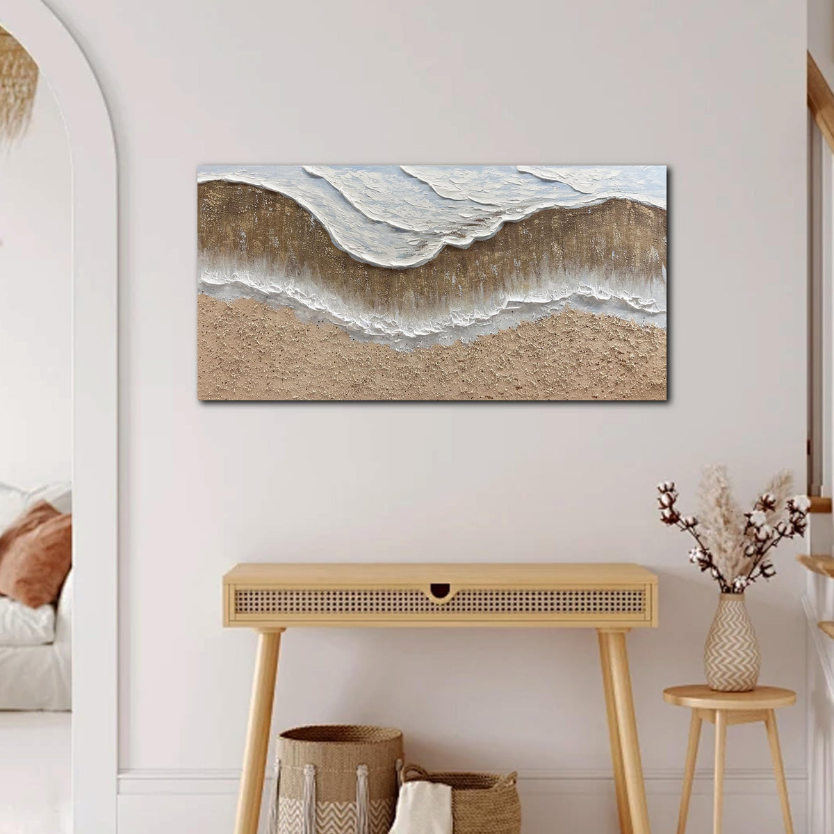 Trogonup Large Coastal Canvas Wall Art for Living Room 20x40 Inch Hand Painted White Ocean Textured Seascape Oil Painting Beach Artwork for Bedroom Office Home Decor Ready to Hang