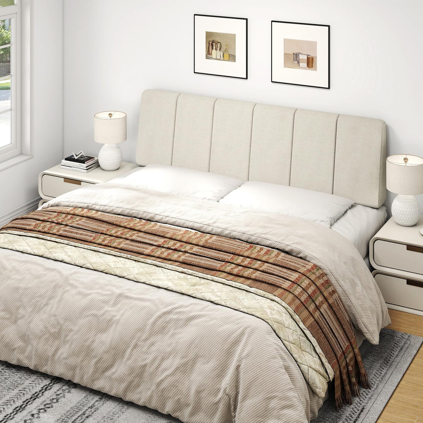 Liiwepo Queen Size Headboard Only-No Assembly, Upholstered Headboard Queen Size Linen Fabric Modern Style Headboards Extra-Thick, Beige