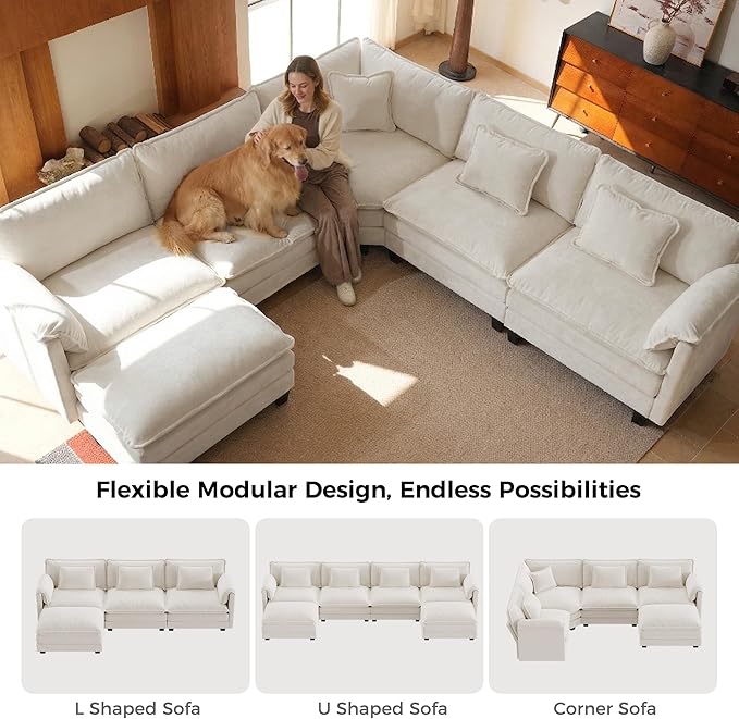 ELUCHANG 150" Oversized V-Shaped Cloud Couch Modular Sectional Sofa