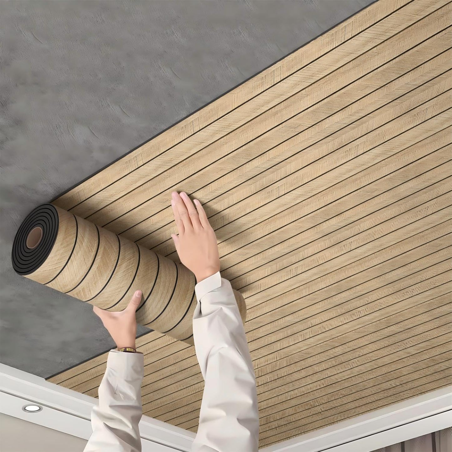 Chejiaye Wood Slat Peel and Stick 3D Wall Panel -23.6"x118"Soundproof Self-Adhesive Wall Sticker, Removable Thick PVC Slat Contact Paper for Kitchen, Bedroom,Ceiling Wall Decoration(Brown,19Sq.ft)