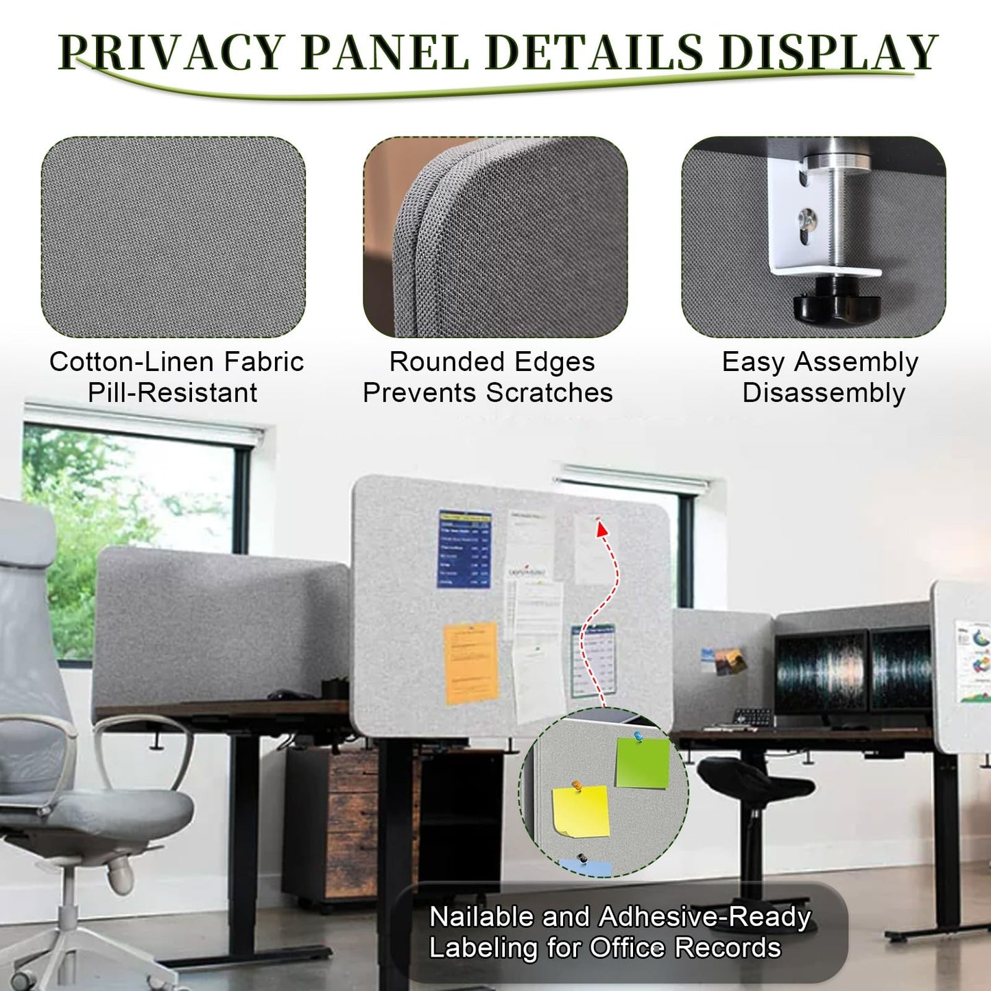 60cm Tall Under Desk Privacy Panel - Sound-Absorbing Desk Divider with 2 Installation Clamps for Home Office & Open Plan Workspace - Light Gray (L 160cm/62.9in)