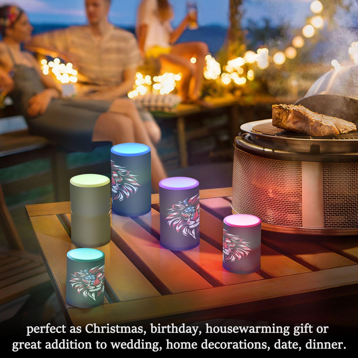 Grgvtei Flameless Candles American Flag Lion Head Flickering LED Pillar Candles with Remote & Timer, Battery Operated Set of 2 Warm Glow for Wedding Party Home Decoration