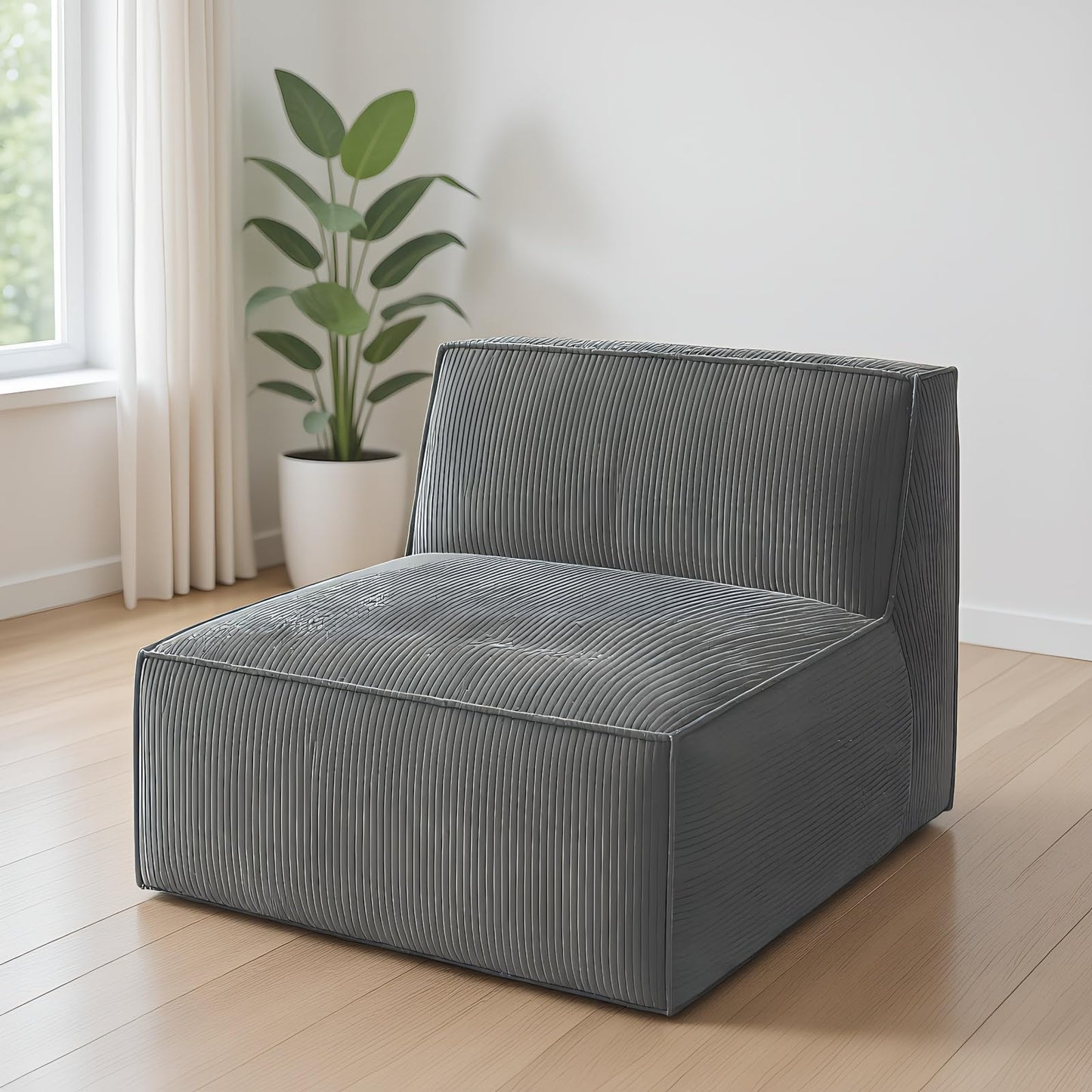Marsail Boneless Plush Corduroy Sofa, 31" Single-Seat Couch with Backrest, Grey Modular Sectional Sofa for Bedroom, Living Room