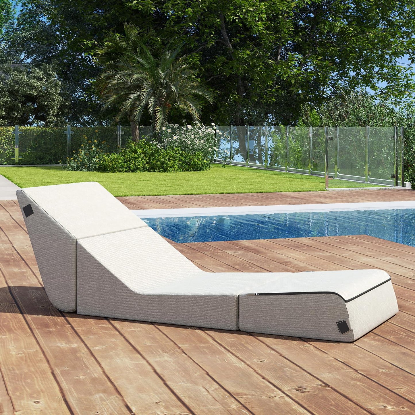 jela Outdoor Sofa, Waterproof Folding Lounge Chair and Sofa, UV Resistant Patio Sofa with Machine Washable Cover, Soft Foam Outdoor Bed Pool Lounge Chaise Chairs (Sand)
