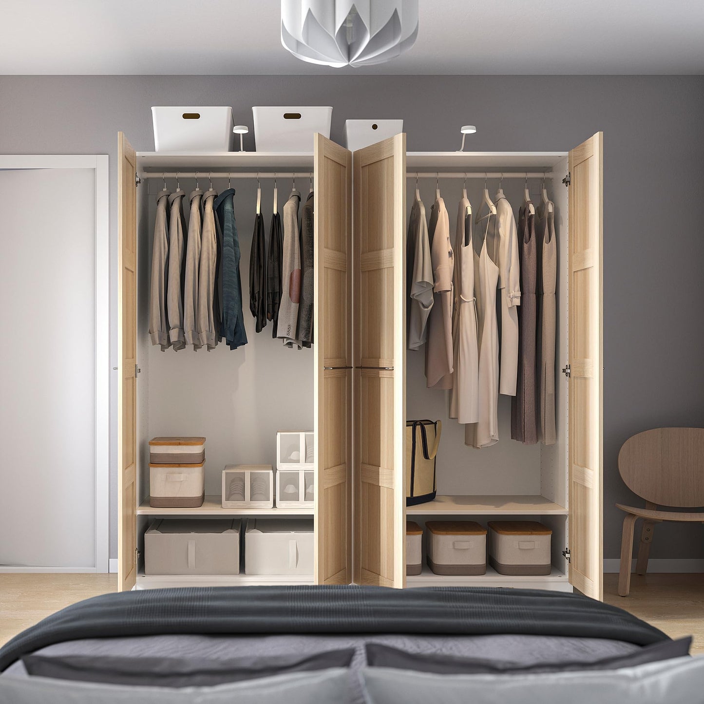 ProTuning PAX/BERGSBO Wardrobe, white/white stained oak effect, 200x60x201 cm