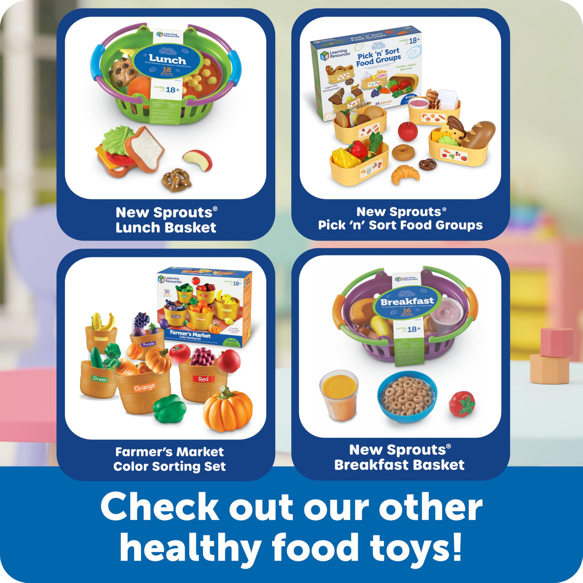 Learning Resources New Sprouts Breakfast Foods Basket - 16 Pieces, Ages 18+ months Pretend Play Food for Toddlers, Toddler Kitchen Toys, Preschool Learning Toys