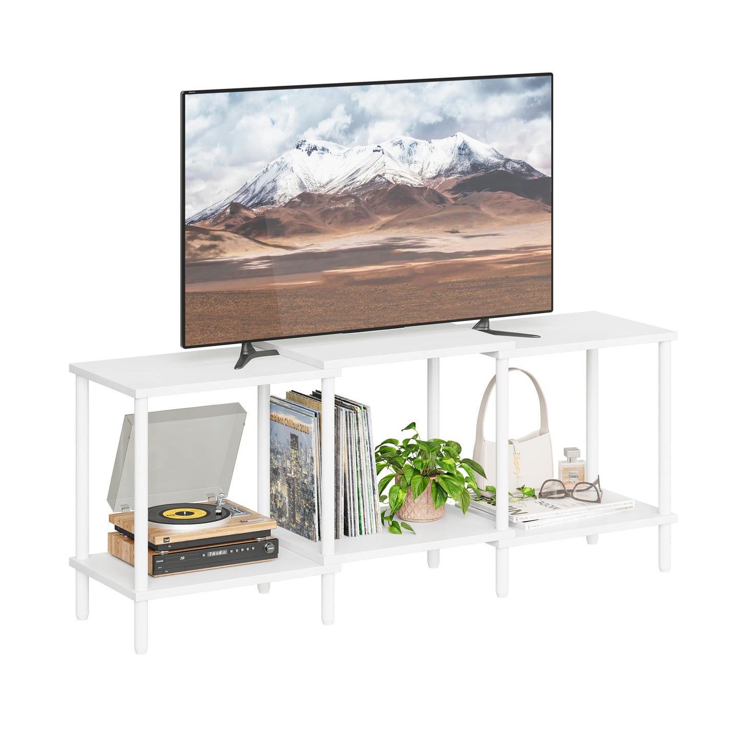 YAUKTAK TV Stand, Entertainment Center, Industrial TV Media Console Table with Open Storage Shelves, 2 Tier TV Cabinet for Living Room, Bedroom LTS107W