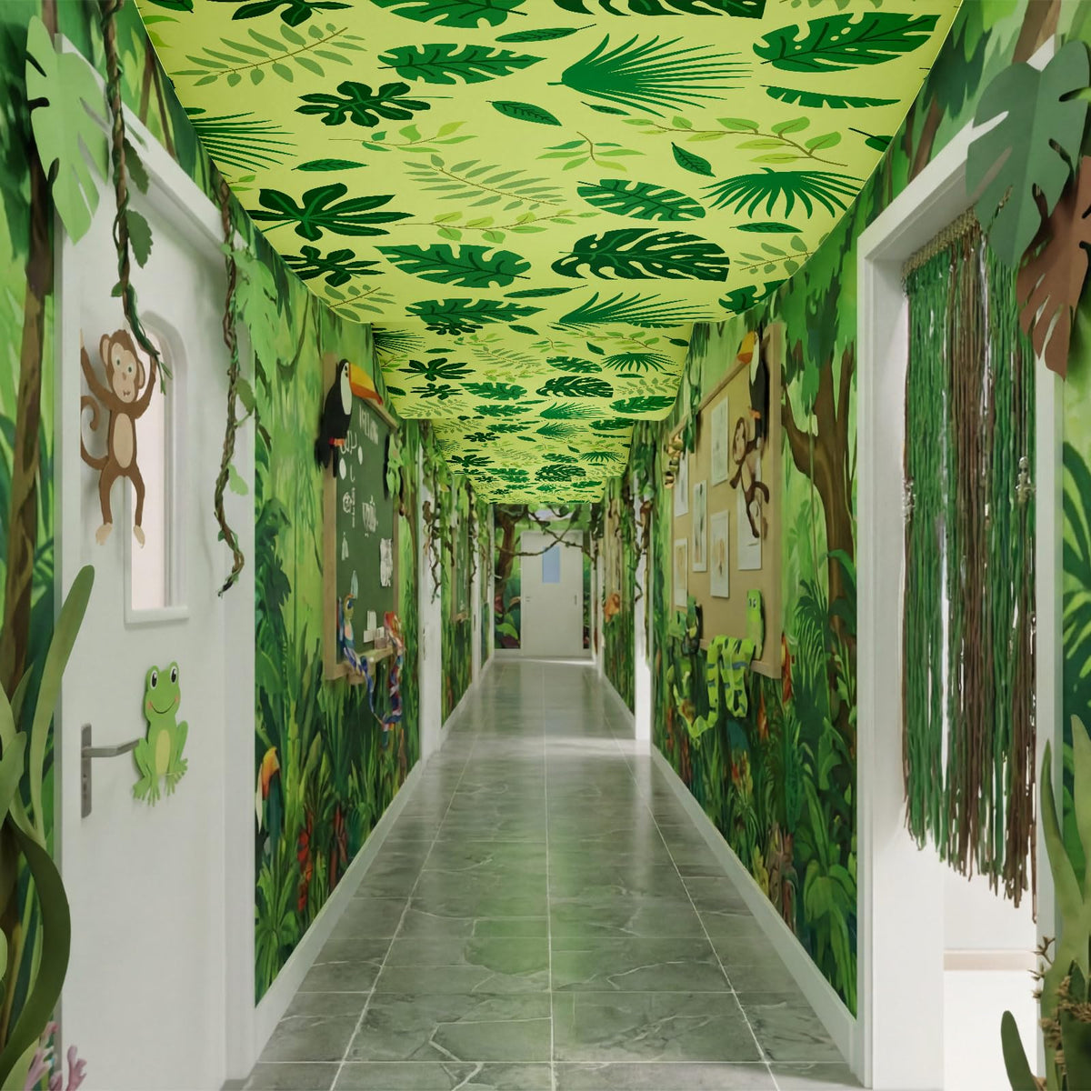 Feifeiya 3 Pcs 36 ft Jungle Theme Party Decor 2026 Vbs Decorations Tropical Forest Palm Leaves Rainforest Safari Jungle Ceiling Banner Party Hanging Decor for Vbs Sunday School Classroom