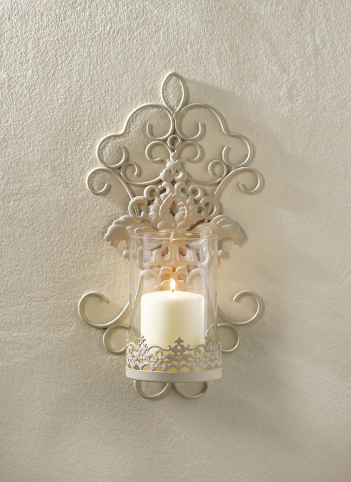 Accent Plus 57073471 Romantic LACE Candle Sconce, White